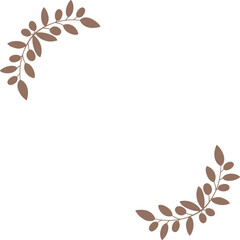 Olive Leaf branches corner decoration in retro brown, minimalist botanical frame for square layout