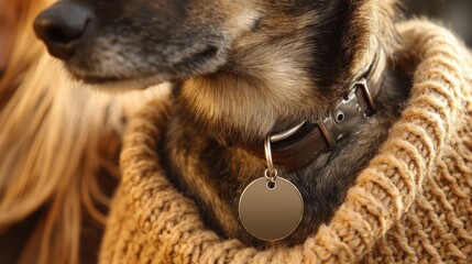 Custom Engraved Pet ID Tag on Leather Collar Offers Personalized Contact Information for Beloved Pets in a Close-Up View