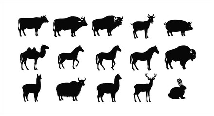 Fototapeta premium Collection of Animal Silhouettes Diverse Species Farm Wild and Domestic