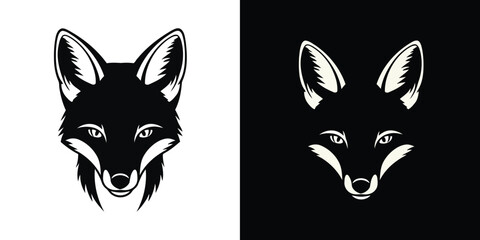 Fototapeta premium Minimalist Fox Head Designs in Black and White on Contrasting Backgrounds