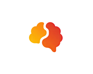 Gradient orange-red stylized brain shape on black; lobes distinct, organic feel