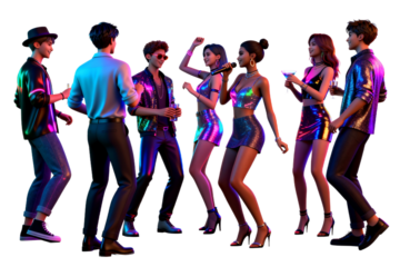 Group of Young Adults Dancing at a Neon Party