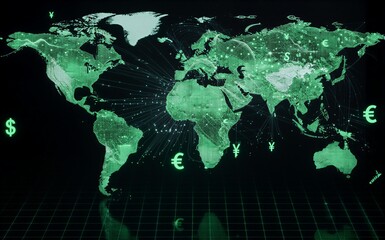 Global digital map glowing green, interconnected data flows symbolizing worldwide cyber networks.