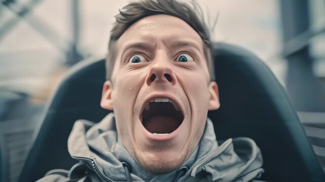 Terrified Man Riding Roller Coaster Scared Screaming