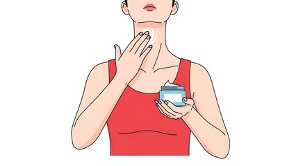 Woman applying cream to her neck for skincare and anti-aging.