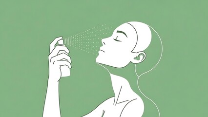 Woman Applying Facial Mist Spray for Skincare Routine.