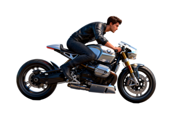 Man Riding Modern Motorcycle in Action Pose