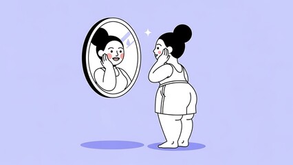 Woman applying makeup in front of a mirror with a butterfly.