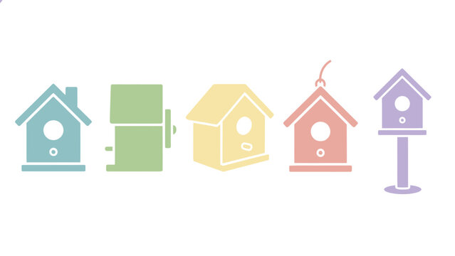 Colorful birdhouse icons in row. Spring Vector Packs. EPS Editable