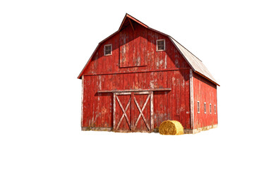 Red Weathered Barn with Hay Bale
