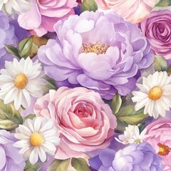 Pastel floral bouquet, seamless pattern, spring design, website background