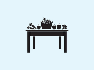 Dining table icon silhouette with produce basket centerpiece
