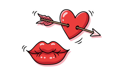 Love-themed cartoon featuring a heart pierced by an arrow and a pair of lips