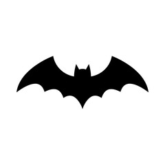 Fototapeta premium A black bat silhouette against a plain backdrop, with its wings fully spread. The minimalist design evokes a sense of mystery and flight. 
