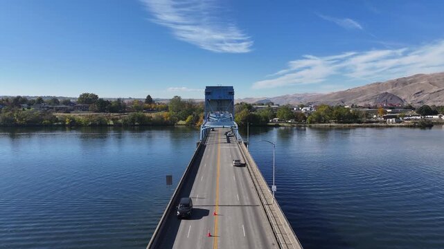 Blue bridge over the snake river in Lewiston Idaho