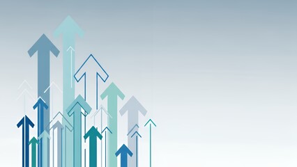Multiple arrows pointing upwards in various shades of blue and green against a gradient background