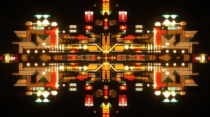 Glowing abstract art, symmetrical design, dark background, digital illustration, visual effects