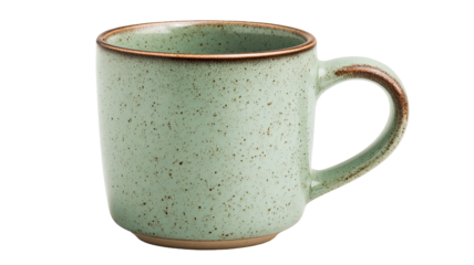 Textured seafoam mug with brown rim/base, right-facing