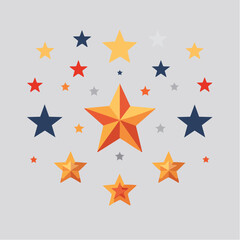 Obraz premium A vibrant illustration of colorful stars in various sizes against a light gray background, viewed from a straightforward perspective.