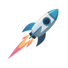 Dynamic rocket blasting off with fiery exhaust, symbolizing innovation and rapid progress.