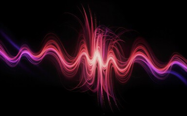 Vibrant audio waveforms in red and purple against a black background, dynamic sound visualization.