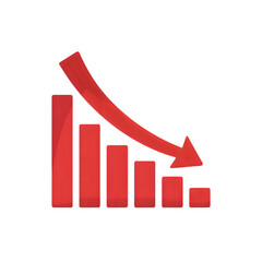 Red bar chart showing declining trend with downward arrow, symbolizing economic recession or business loss