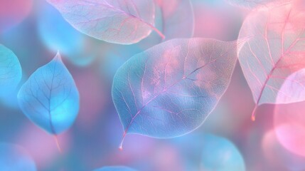 Pastel leaves falling, soft focus, bokeh background, design