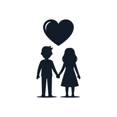 A couple silhouette holding hands with a heart above