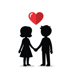 A couple silhouette holding hands with a heart above