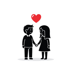 A couple silhouette holding hands with a heart above