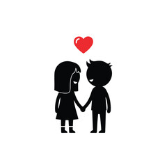 A couple silhouette holding hands with a heart above