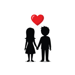 A couple silhouette holding hands with a heart above
