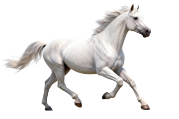 Galloping White Horse with Flowing Mane and Tail