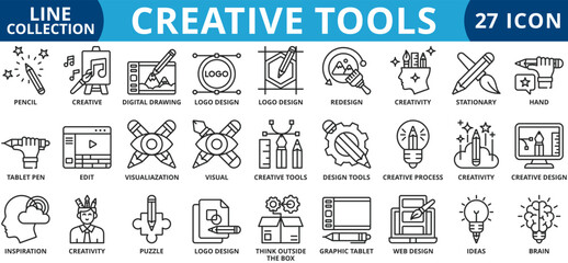 Creative tools icon set outline style icon set collection vector illustration