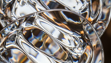 Close-up abstract glass refraction image showcasing intricate light reflections and distortions in a transparent object