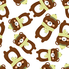 Obraz premium Seamless pattern cartoon cute bear wearing winter element for Christmas and winter wallpaper