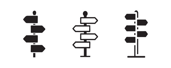 Directional navigation signpost icon set, path selection and choice vector illustration