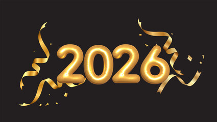 Golden 2026 Celebration with Confetti and Ribbons © zo