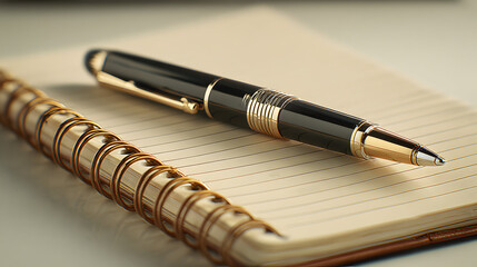 Fountain Pen on Open Notebook Closeup.