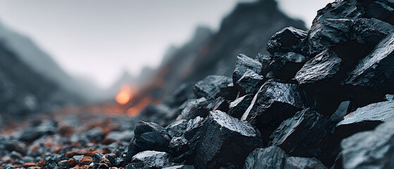 Coal Mining Landscape with Fiery Explosion.