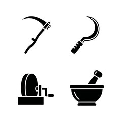 Collection of Four Black Icons Representing Tools.