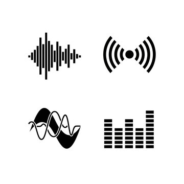 Set of Four Abstract Sound Wave and Signal Icons.