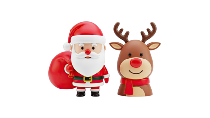 3D Render of Santa Claus and Reindeer with Gifts