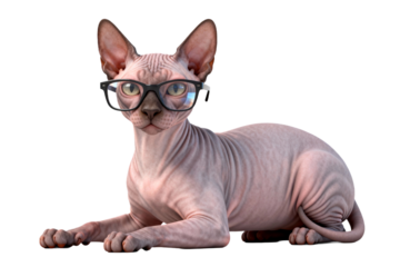 Sphynx Cat Wearing Glasses Lying Down