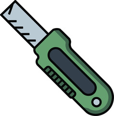 Obraz premium Utility Knife Vector Graphic Illustration Page Cutting Tool Icon Green Handle Office Supply