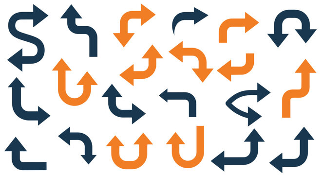 Pattern of various curved and straight directional arrows in blue and orange colors.