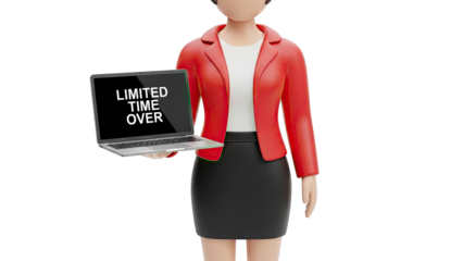Businesswoman holding laptop with "Limited Time Over" message