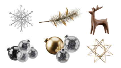 Christmas holiday decorations and ornaments collection.