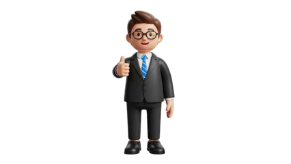 Cartoon businessman in a suit giving a thumbs up