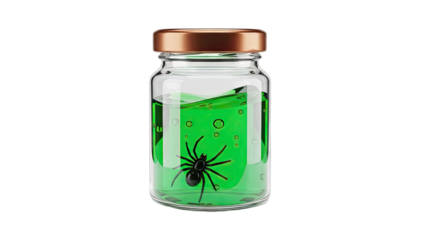 Spider in a vial with green liquid